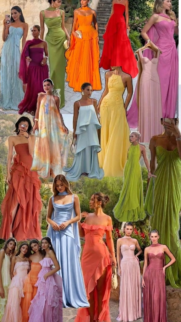 Inspirações de vestidos elegantes e coloridos para mulheres